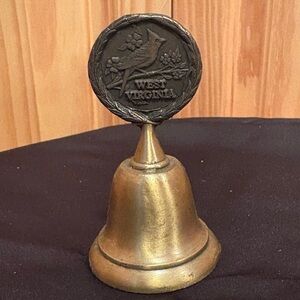 Vintage West Virginia metal Souvenir Bell featuring state bird and flower